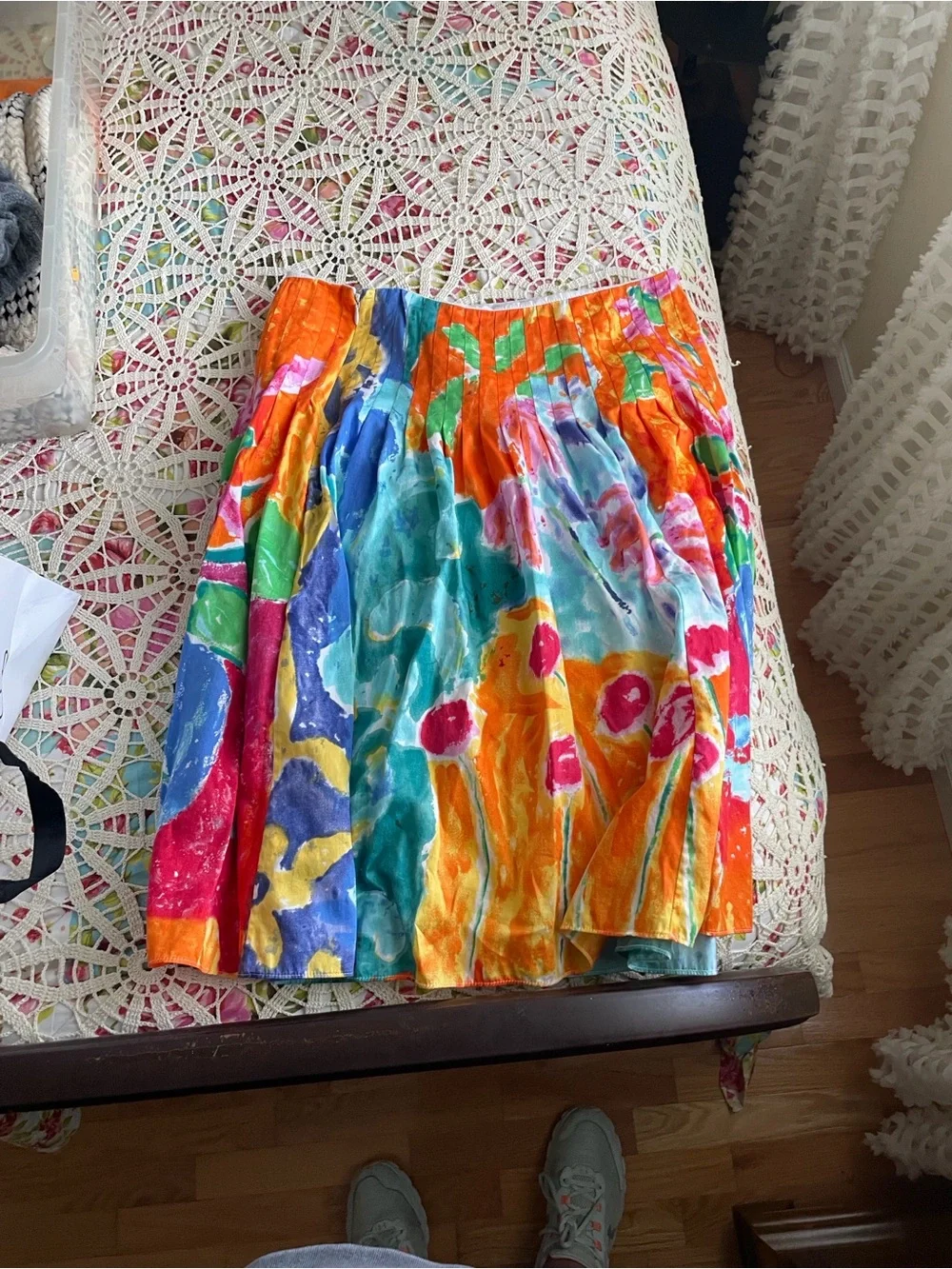 Lauren Ralph Lauren Vibrant Orange Floral Pleated A-Line Skirt